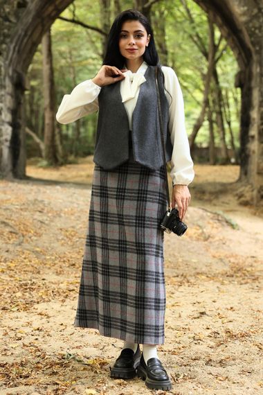 Gray Plaid Long Skirt - photo 3