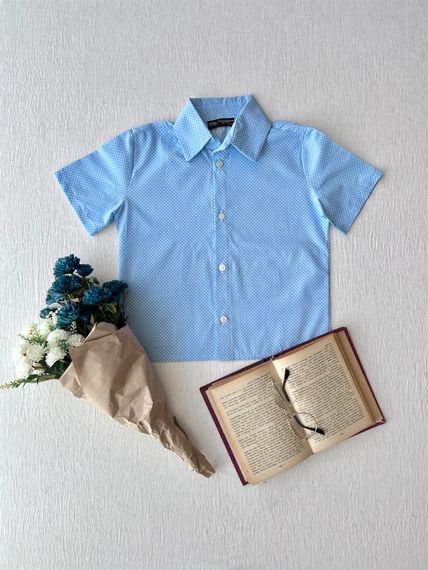 Blue Polka Dot Boy's Short Sleeve Shirt - photo 2