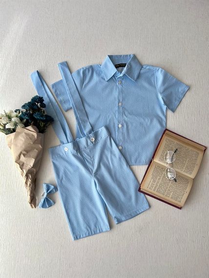 Blue Polka Dot Boy's Short Sleeve Shirt - photo 3