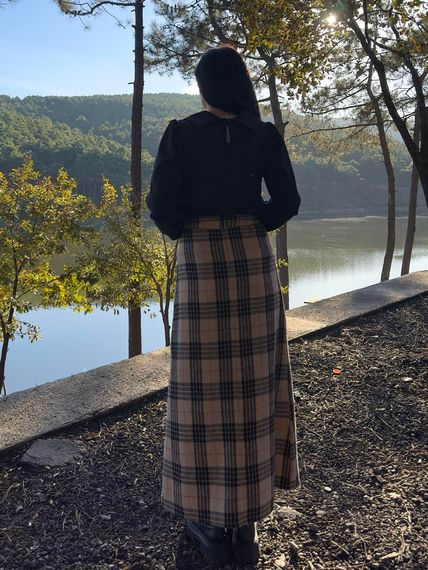 Brown A-Line Long Plaid Skirt - photo 3