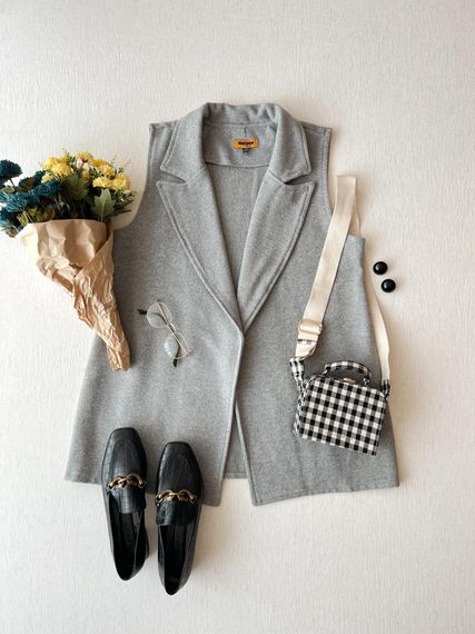 Gray Color Long Stretch Vest - photo 3