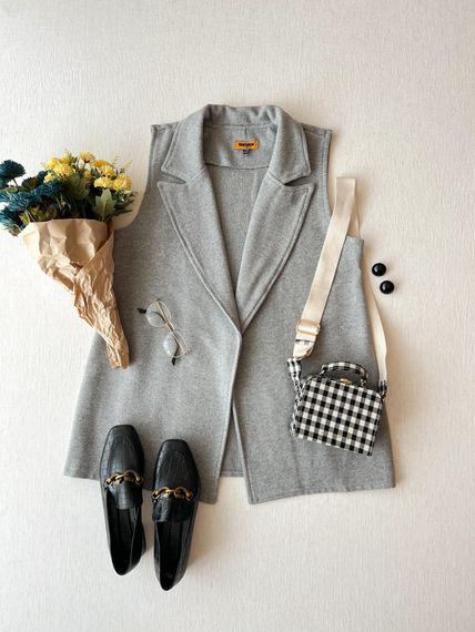 Gray Color Long Stretch Vest - photo 2