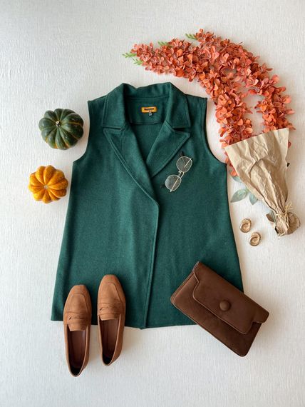 Emerald Green Color Long Stretch Vest - photo 2