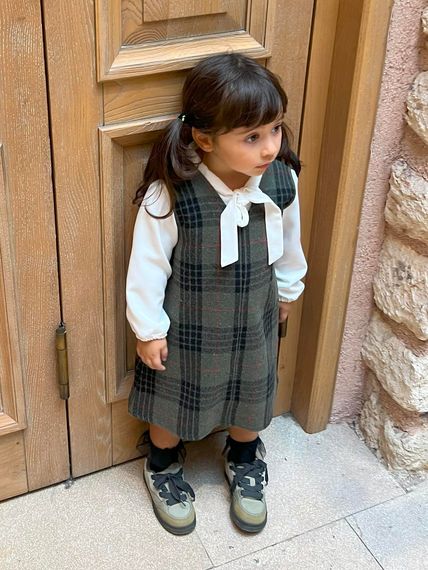 GIRL KHAKI PLAID GIRETTE DRESS - photo 1