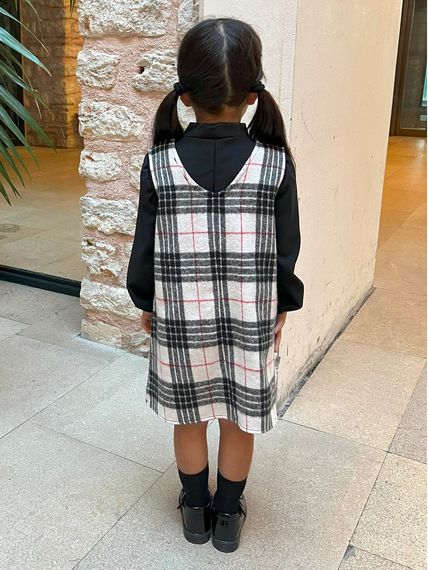 GIRL BLACK AND WHITE PATTERNED PLAID GIRETTE DRESS - photo 3