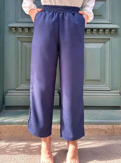 Women's Navy Blue Wool Effect Trousers - photo 1