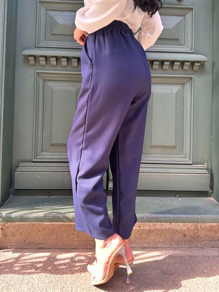 Women's Navy Blue Wool Effect Trousers - photo 3