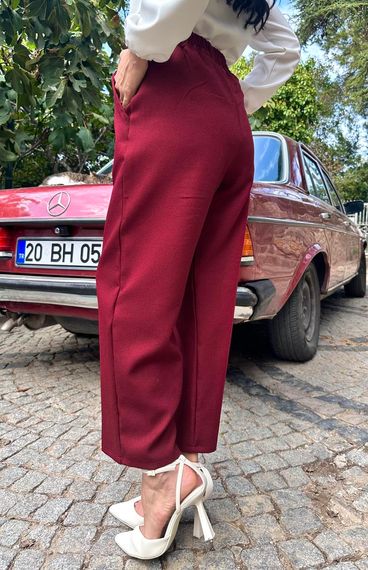 Women's Burgundy Color Wool Effect Trousers - photo 3