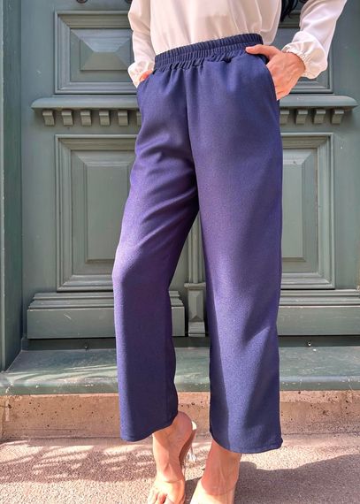 Women's Navy Blue Wool Effect Trousers - photo 2