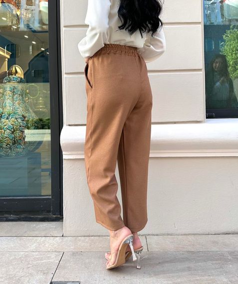 Women's Tan Color Wool Effect Trousers - photo 2