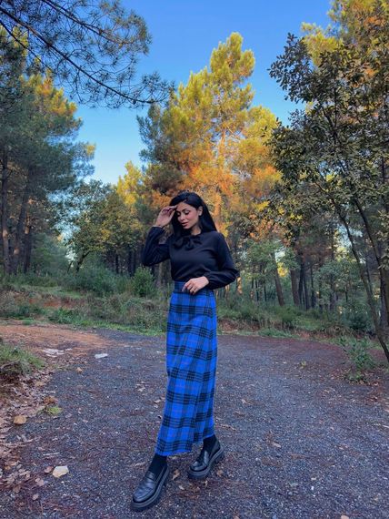 Blue A-Line Long Plaid Skirt - photo 2