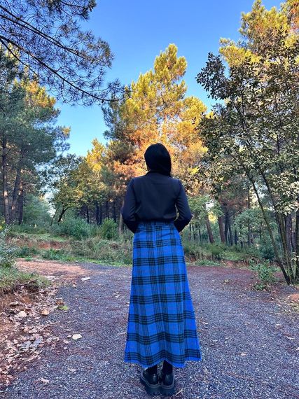 Blue A-Line Long Plaid Skirt - photo 5