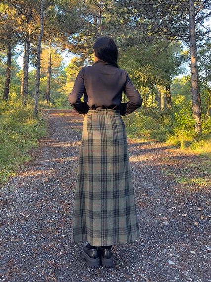 Khaki A-Line Long Plaid Skirt - photo 4