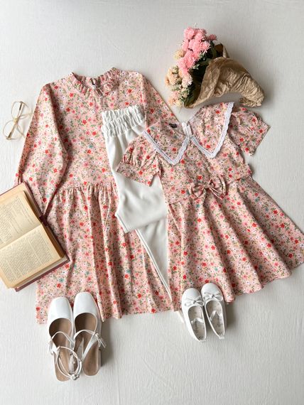 Powder Floral Ruffle Collar Poplin Tunic and Girls' Dress - photo 1