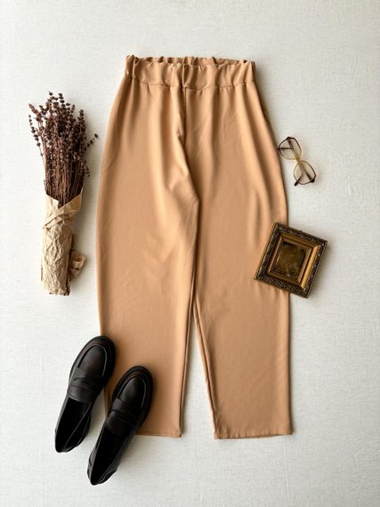 Milk Coffee Color Crepe Waist Elastic Waist Trousers - photo 3