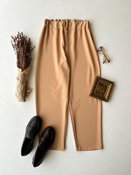 Milk Coffee Color Crepe Waist Elastic Waist Trousers - photo 1