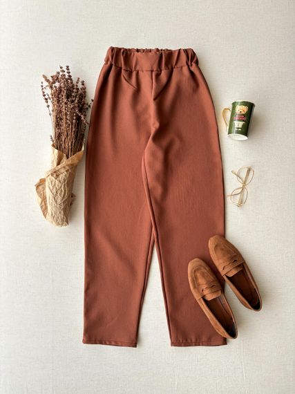 Brown Crepe Waist Elastic Waist Trousers - photo 2