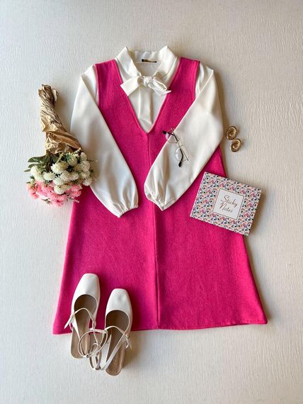 Pink Color Stamp Women's Short Gilet Dress - photo 1