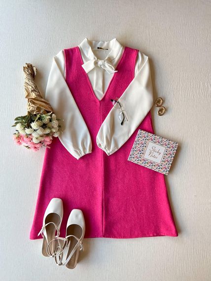 Pink Color Stamp Women's Short Gilet Dress - photo 3