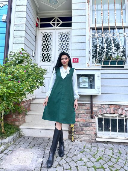 Emerald Green Stamp Short Gilet Dress - photo 1