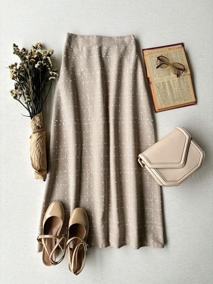 Long Tweed Beige Skirt - photo 1