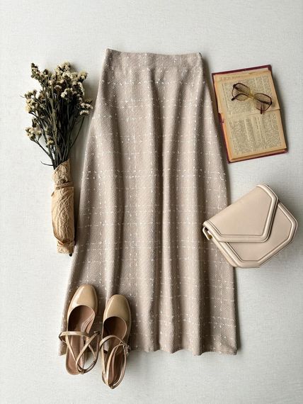 Long Tweed Beige Skirt - photo 2