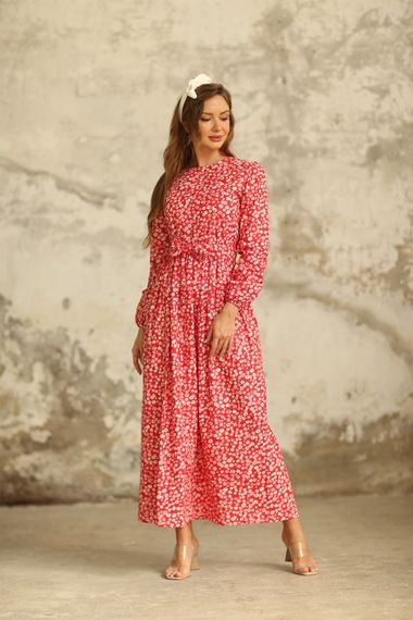 Hijab Red Daisy Poplin Dress - photo 4