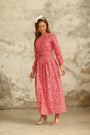 Hijab Red Daisy Poplin Dress - photo 3