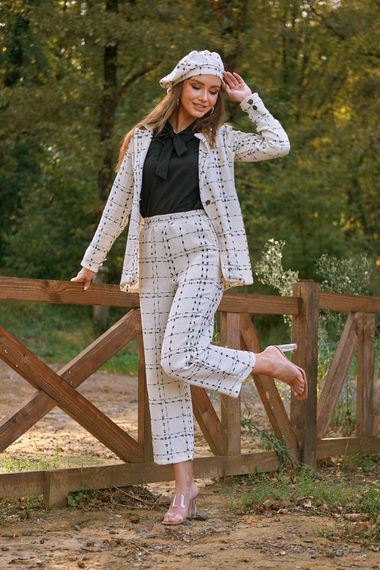 White Tweed Hat, Jacket and Pants Set (Set of 3) - photo 2