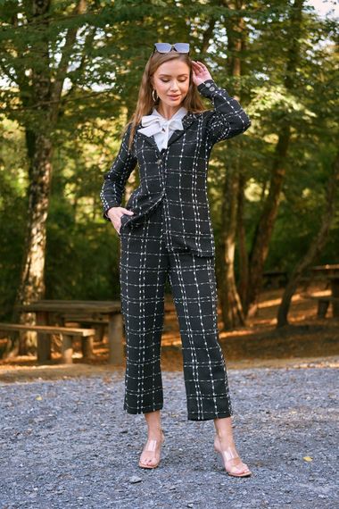 Black Tweed Jacket Pants Set - photo 3