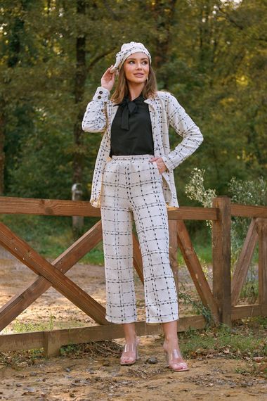 White Tweed Hat, Jacket and Pants Set (Set of 3) - photo 5