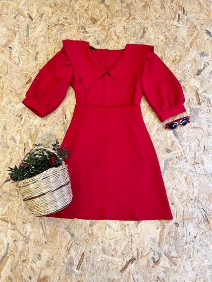 Red Skirt and Red Collar Blouse 2-piece Set - photo 1