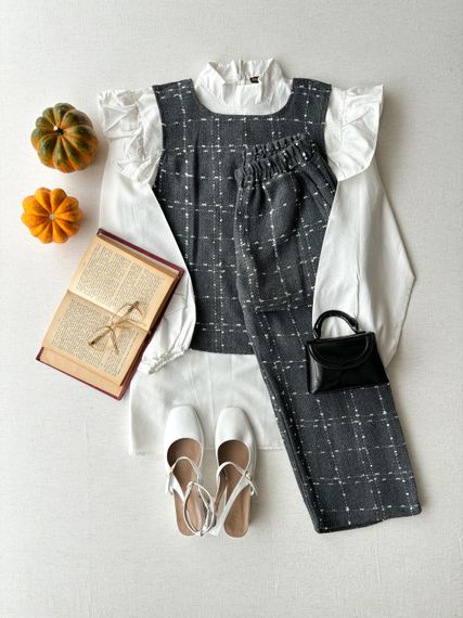 Gray Tweed Trousers Vest Set (Set of 2) - photo 1