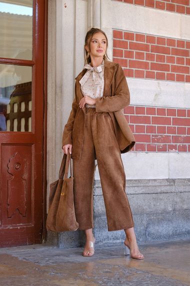 Brown Corduroy Velvet Hand and Shoulder Bag