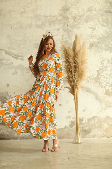 Hijab Orange Patterned Layered Poplin Dress - photo 1