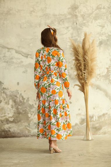 Hijab Orange Patterned Layered Poplin Dress - photo 4