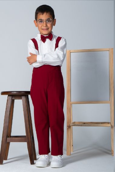 Бордо комбинезон с бабочкой для мальчиков от 1 до 9 лет из двустороннего крепа, ручная стирка - фото 3