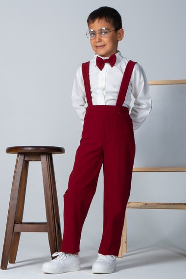 Бордо комбинезон с бабочкой для мальчиков от 1 до 9 лет из двустороннего крепа, ручная стирка - фото 2