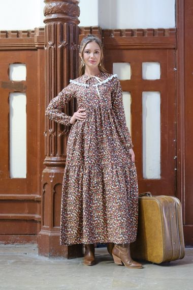 Винтажное платье с цветочным принтом и завязкой на шее для полных хsizes 36-46 - фото 4