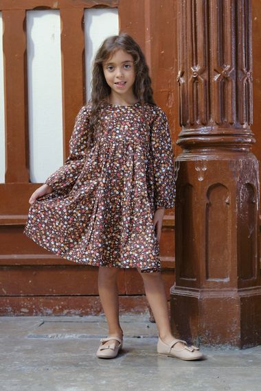 Vintage Coffee Floral Long Sleeve Girls Dress - photo 1