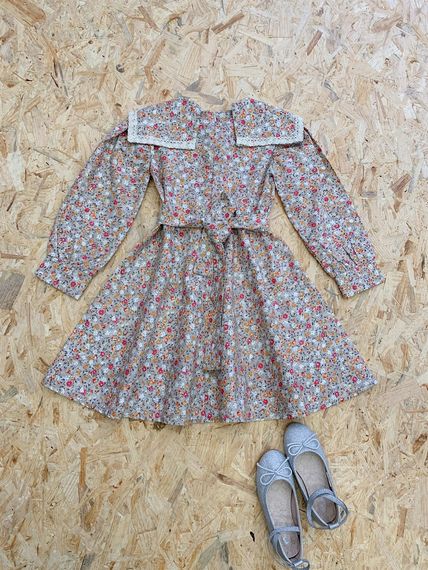 Gray Collar Floral Vintage Girl Dress - photo 2