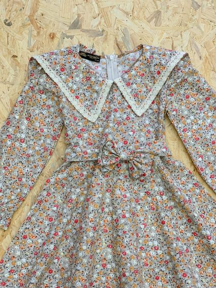 Gray Collar Floral Vintage Girl Dress - photo 3
