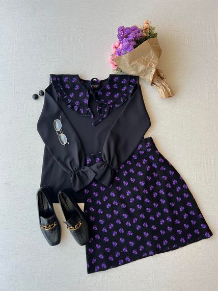 Flannel Purple Floral Skirt and Collar (Set of 2) - photo 2