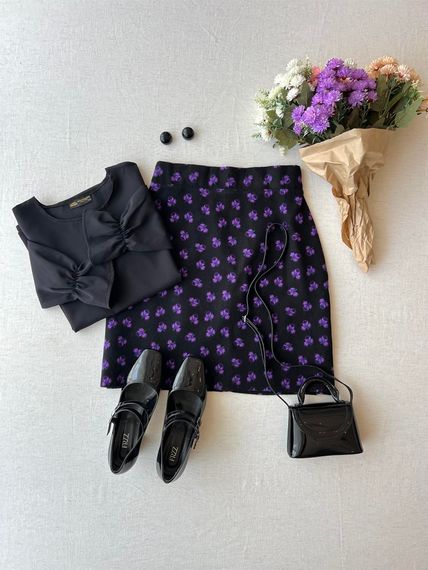 Flannel Purple Floral Skirt and Collar (Set of 2) - photo 3