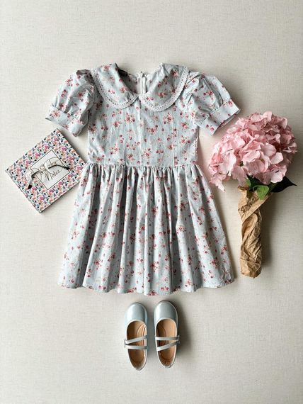 فستان بناتي بياقة أطفال باللون الأزرق العنابي - صورة 2