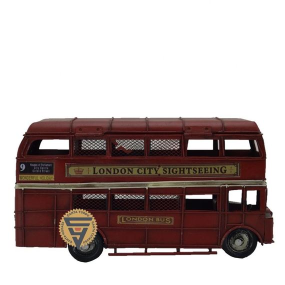 Dekoratif Nostaljik Metal Vintage London Bus Kırmızı - fotoğraf 1