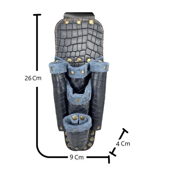 Hakiki Deri CA105 Elektrikçi Teknisyen Bel Çantası Kroko Lacivert - fotoğraf 2