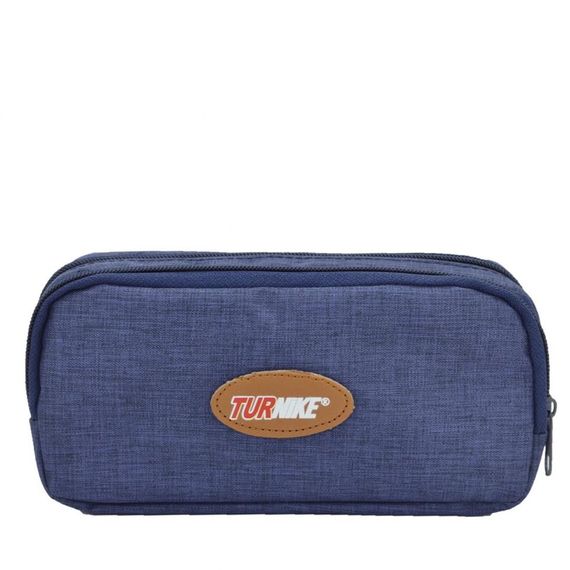 Double Pocket Linen Pencil Bag Navy Blue - photo 1