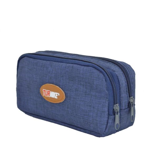 Double Pocket Linen Pencil Bag Navy Blue - photo 2