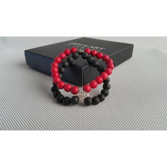 Double Red Black Natural Stone Bracelet